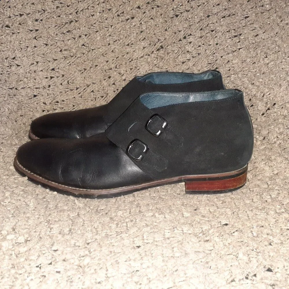 ZANZARA-Napoli Chukka Boot-Double Monk Strap-Black Leather/Suede-Sz 11-Excellent